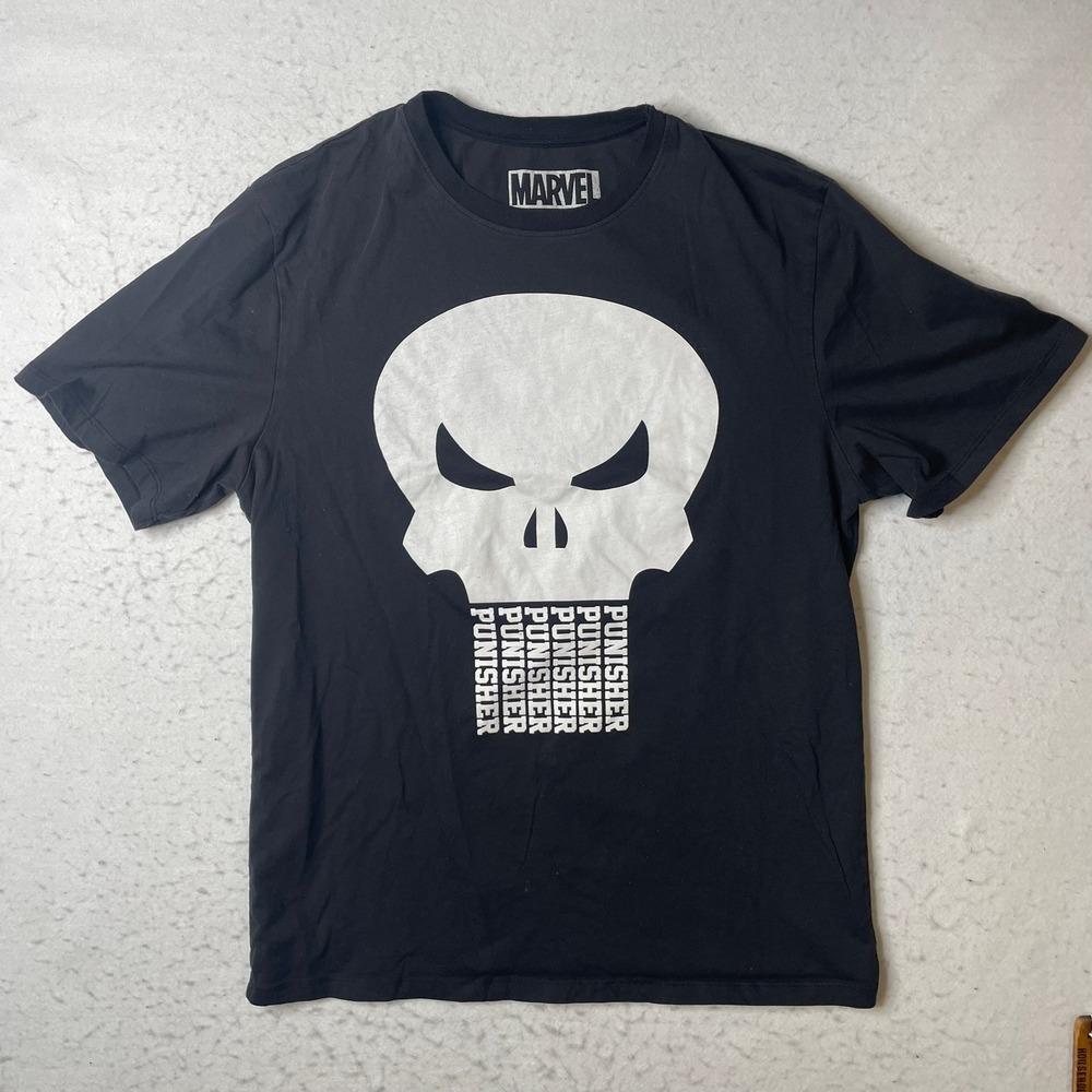 Marvel The Punisher Skull Graphic T-Shirt Mens Medium Black Short‎ Sleeve Cotton